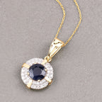 Blue Sapphire Pendant With Diamonds 1.66 Carats 10K Yellow Gold