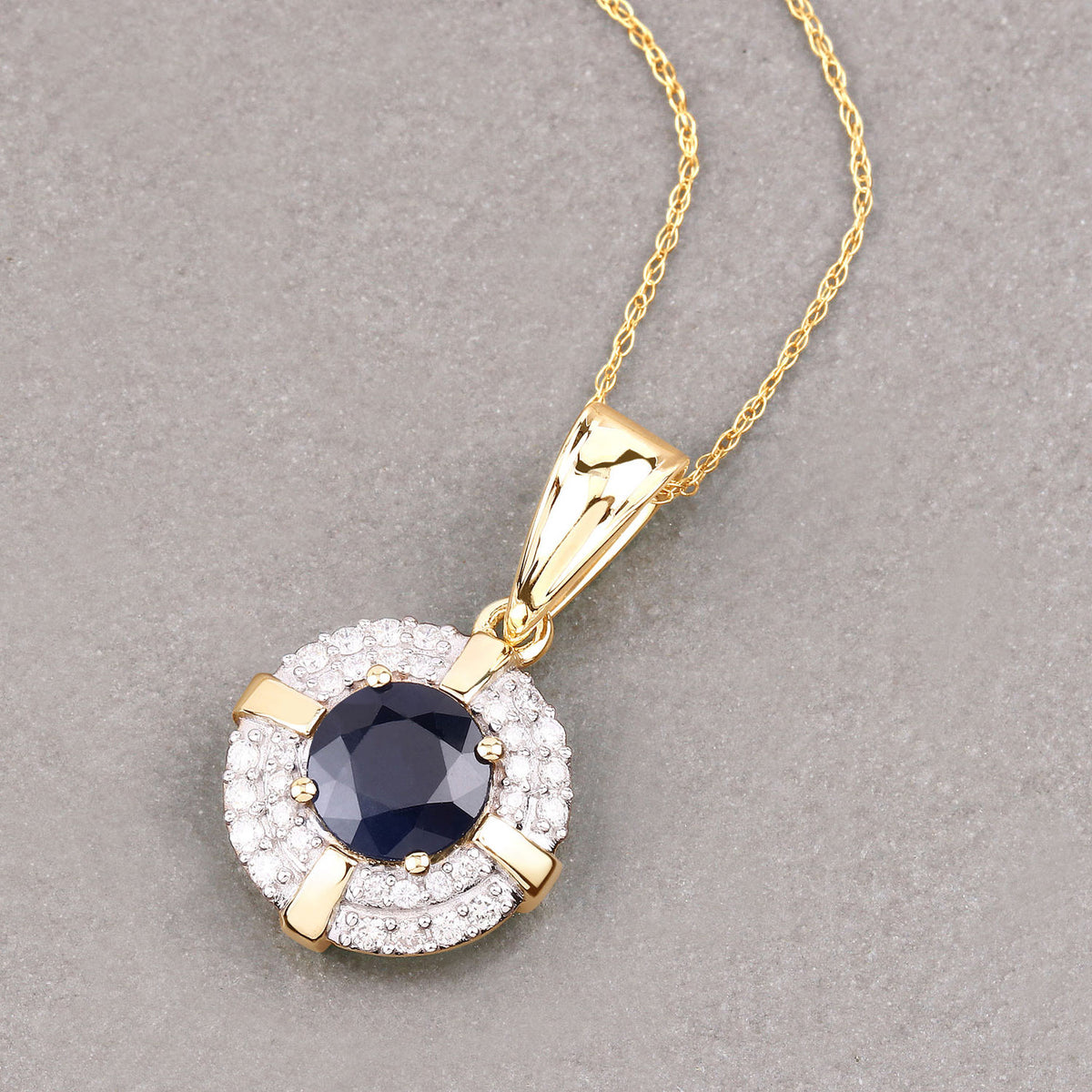 Blue Sapphire Pendant With Diamonds 1.66 Carats 10K Yellow Gold