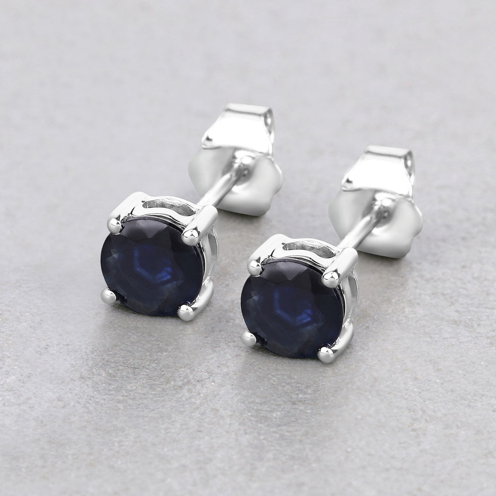 Blue Sapphire Stud Earrings 1.28 Carats 10K White Gold
