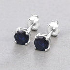 Blue Sapphire Stud Earrings 1.28 Carats 10K White Gold