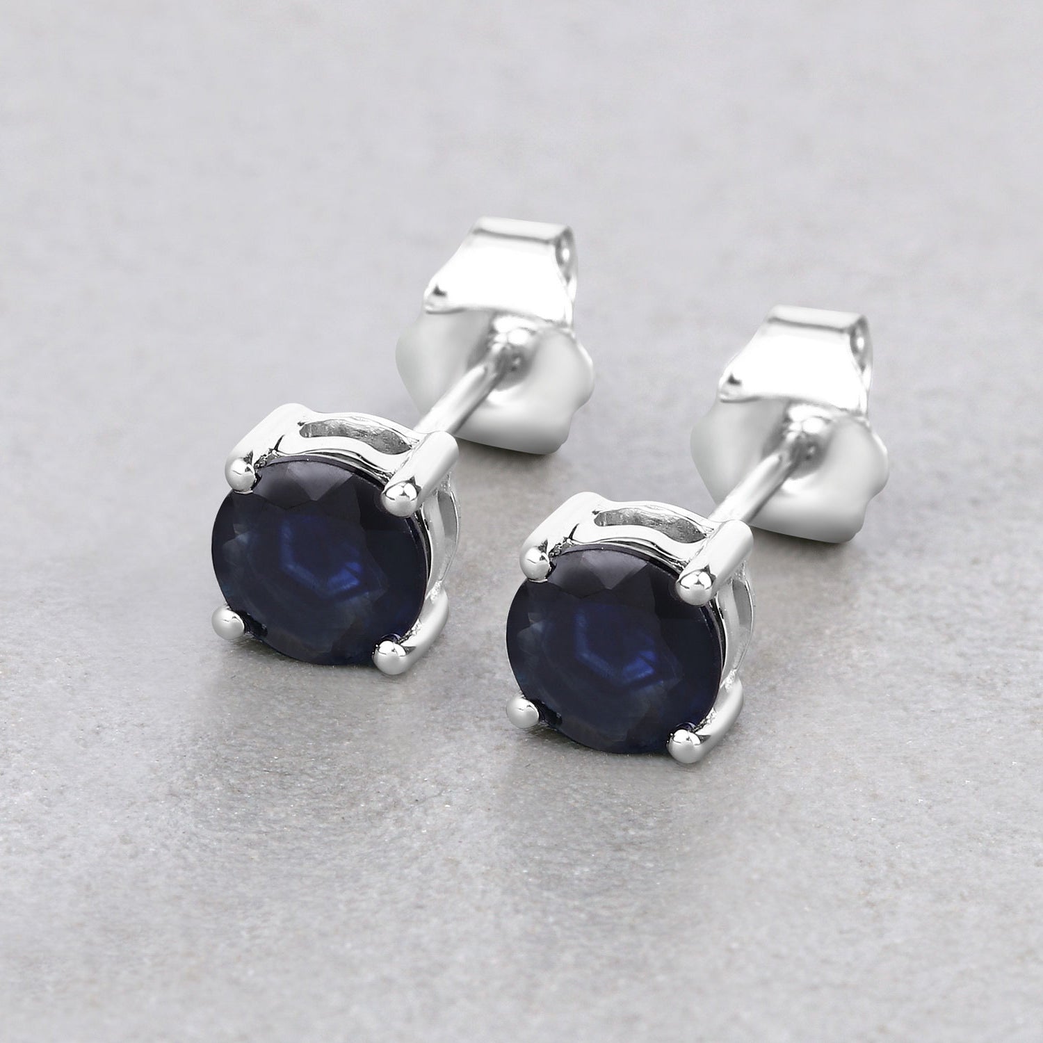 Blue Sapphire Stud Earrings 1.28 Carats 10K White Gold