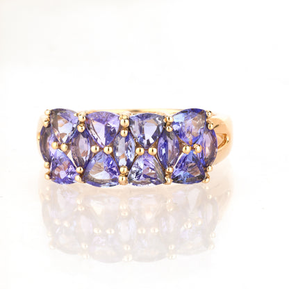 Natural Tanzanite Cluster Ring 2.54 Carats 9K Yellow Gold