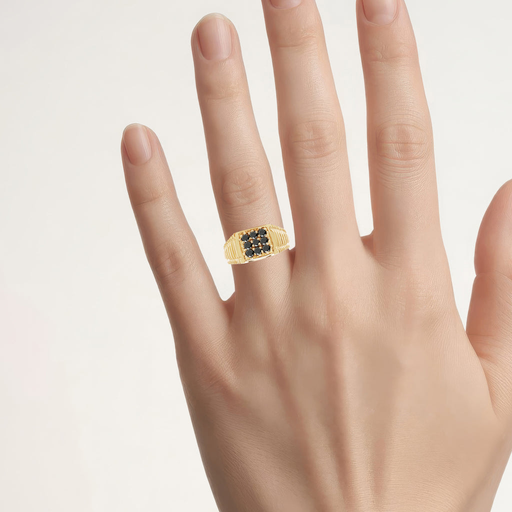Black Diamond Ring 0.62 Carats Gold Plated Silver