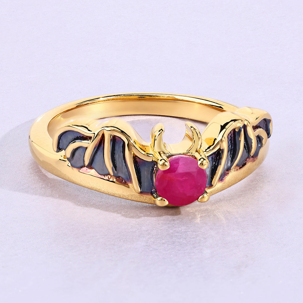 Ruby Bat Ring 0.32 Carats Gold Plated Silver