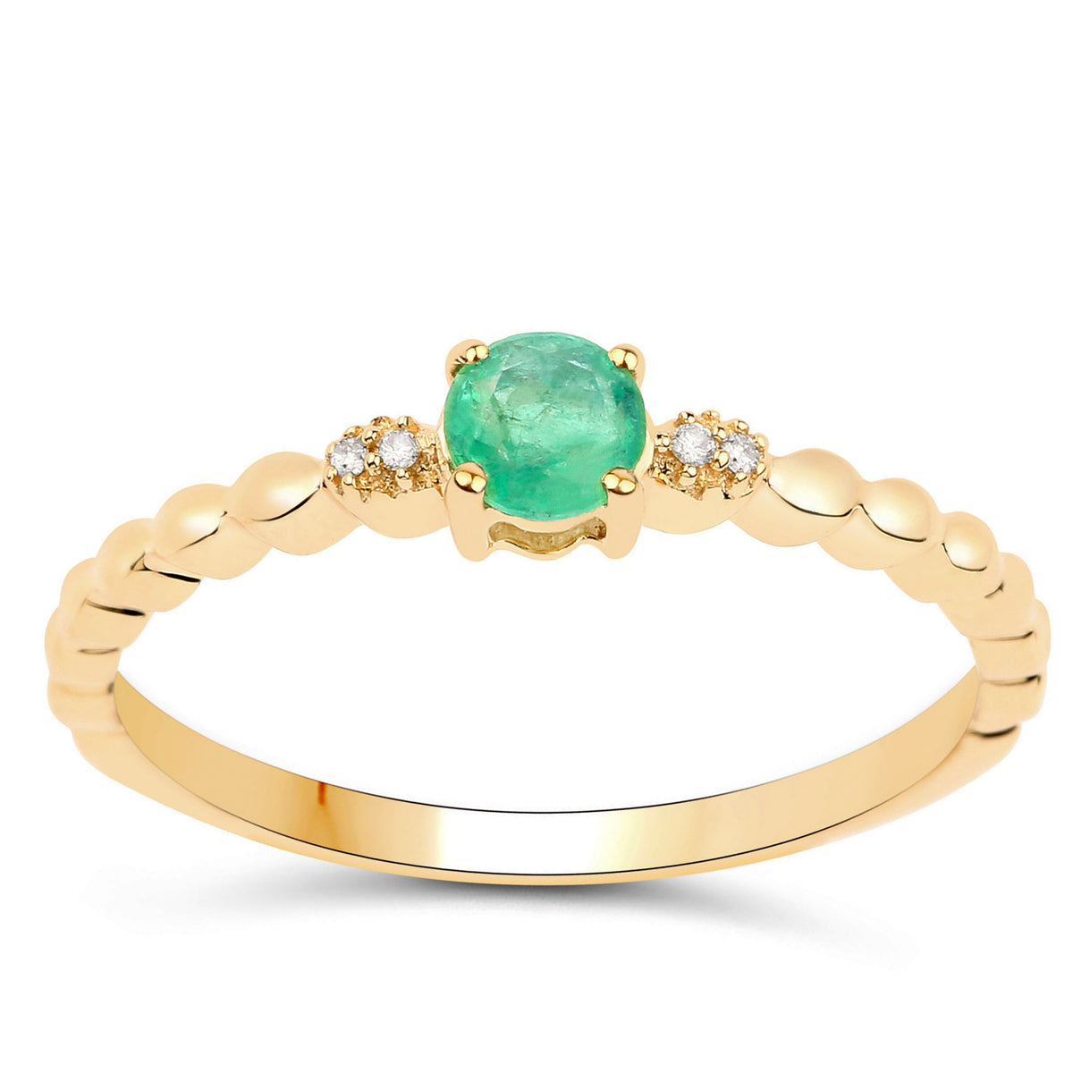 Zambian Emerald Ring With Diamonds 0.23 Carats 10K Yellow Gold