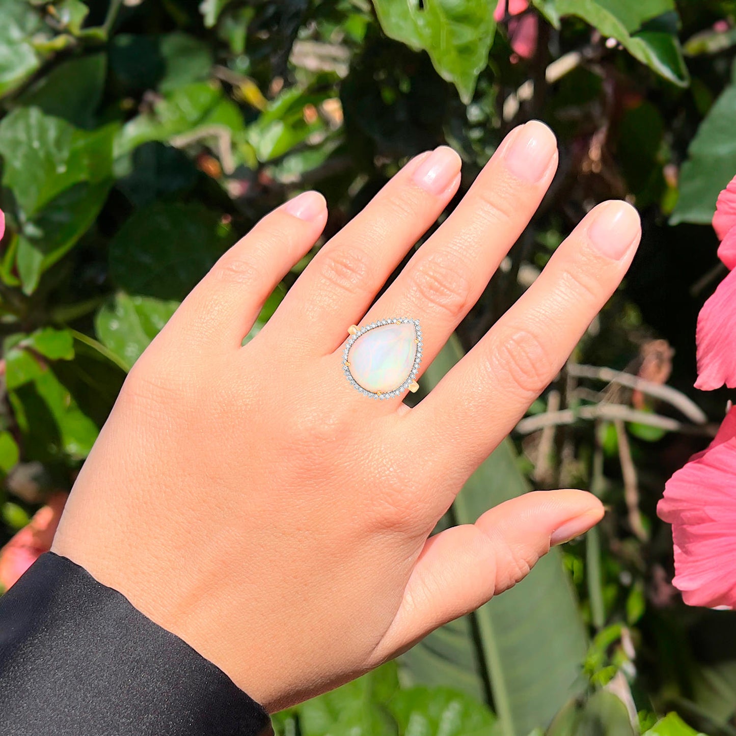 Natural Ethiopian Opal Ring With Diamonds 8.36 Carats 14K Yellow Gold