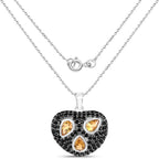 Citrine Heart Pendant With Black Spinel 3.16 Carats Sterling Silver