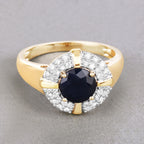 Blue Sapphire Ring With Diamonds 1.66 Carats 10K Yellow Gold