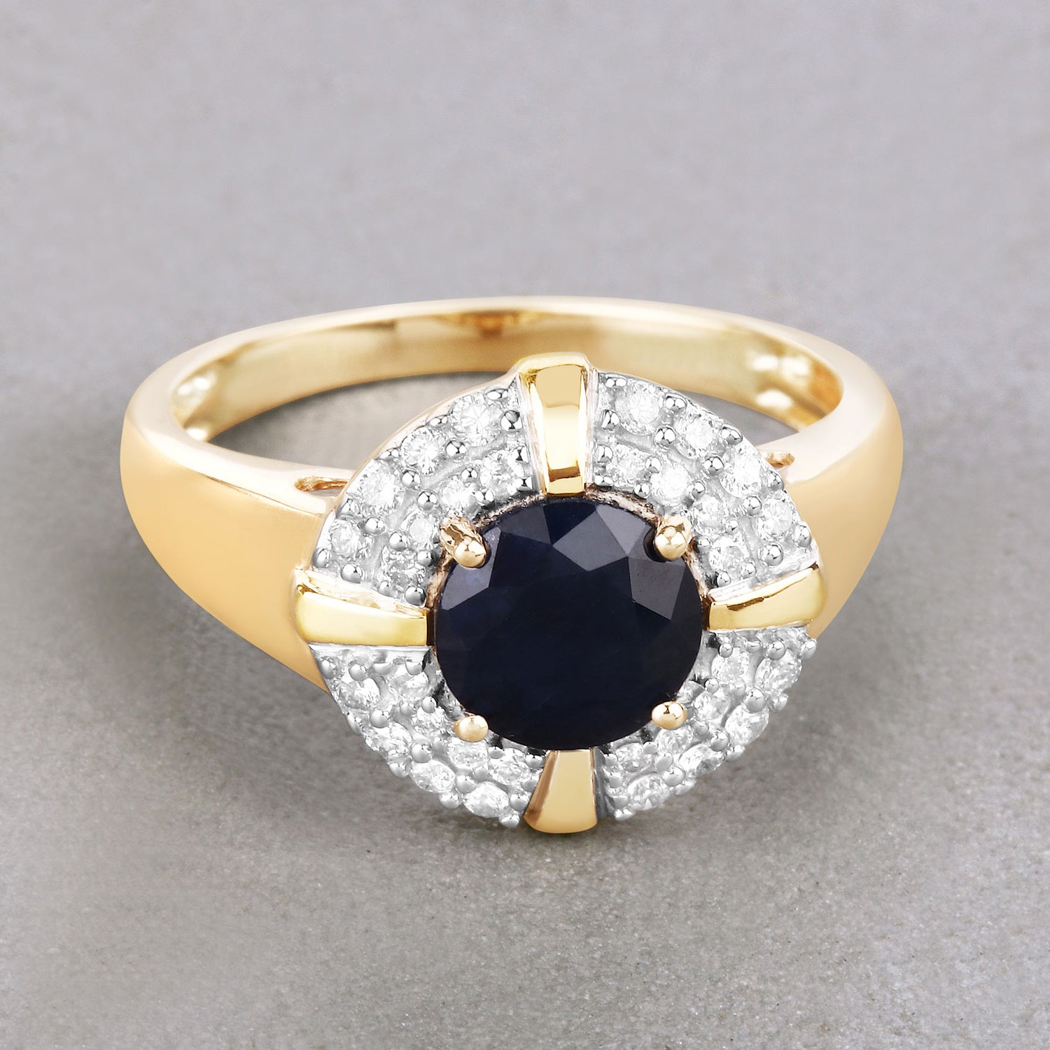 Blue Sapphire Ring With Diamonds 1.66 Carats 10K Yellow Gold