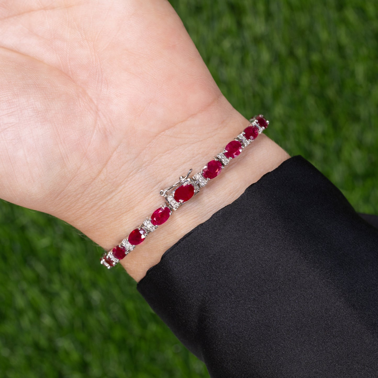 Natural Ruby Bracelet With Diamonds 11.6 Carats 14K White Gold