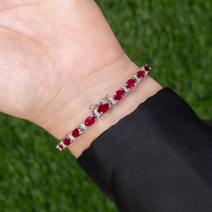 Natural Ruby Bracelet With Diamonds 11.6 Carats 14K White Gold