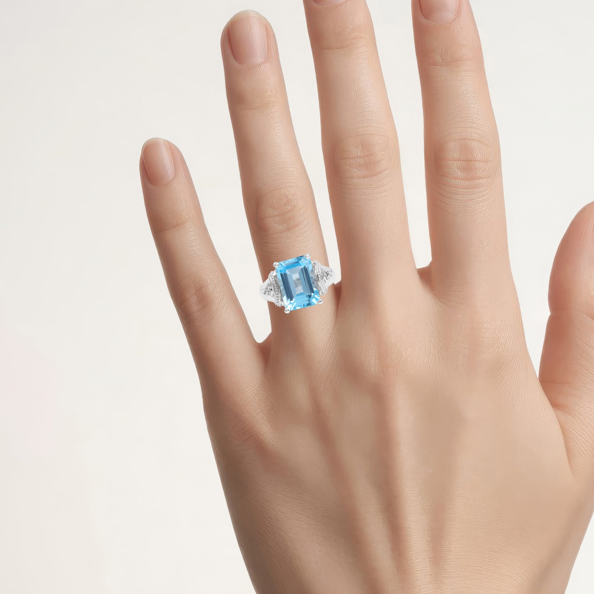 Swiss Blue Topaz Ring 8.88 Carats Sterling Silver