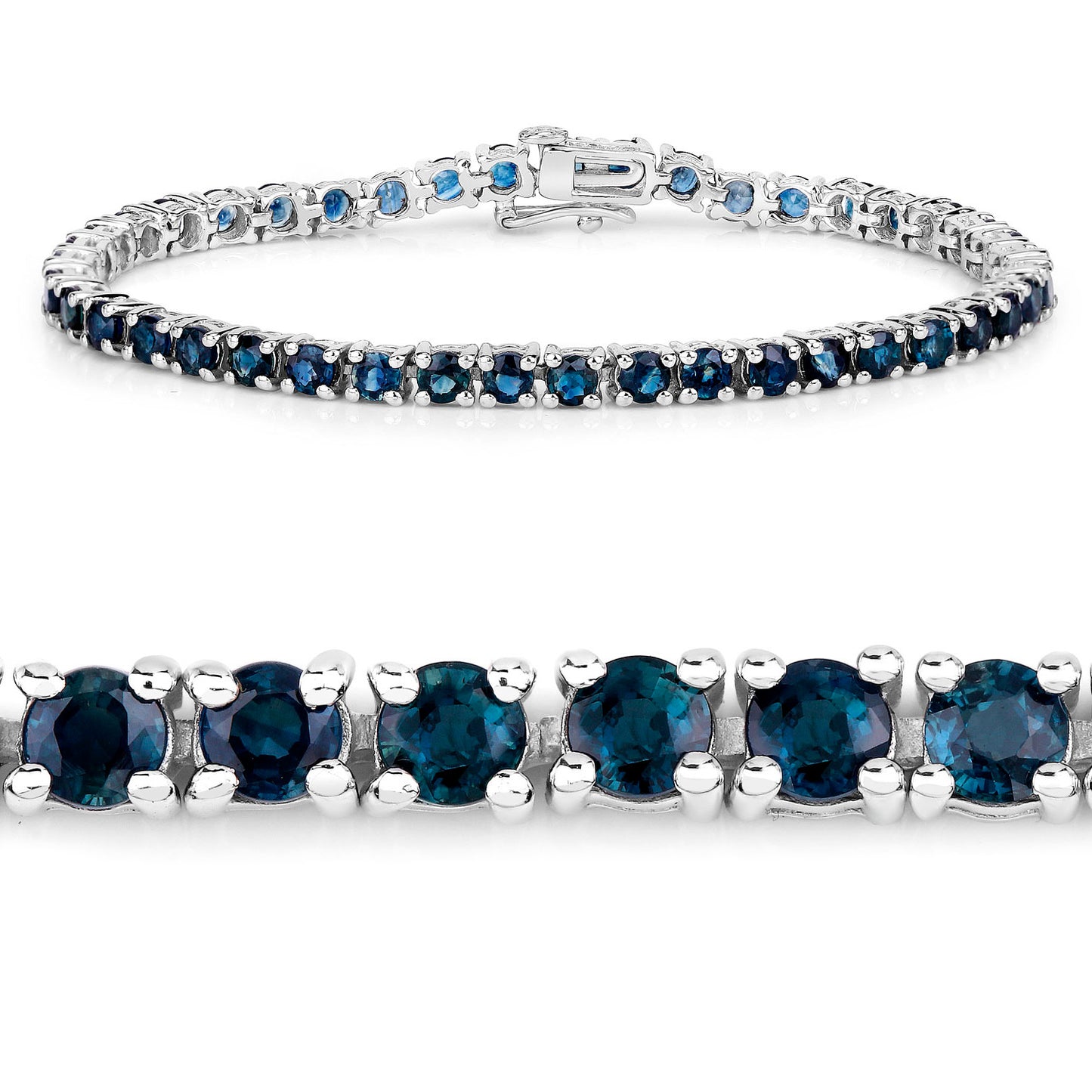 Blue Sapphire Tennis Bracelet 12 Carats Sterling Silver