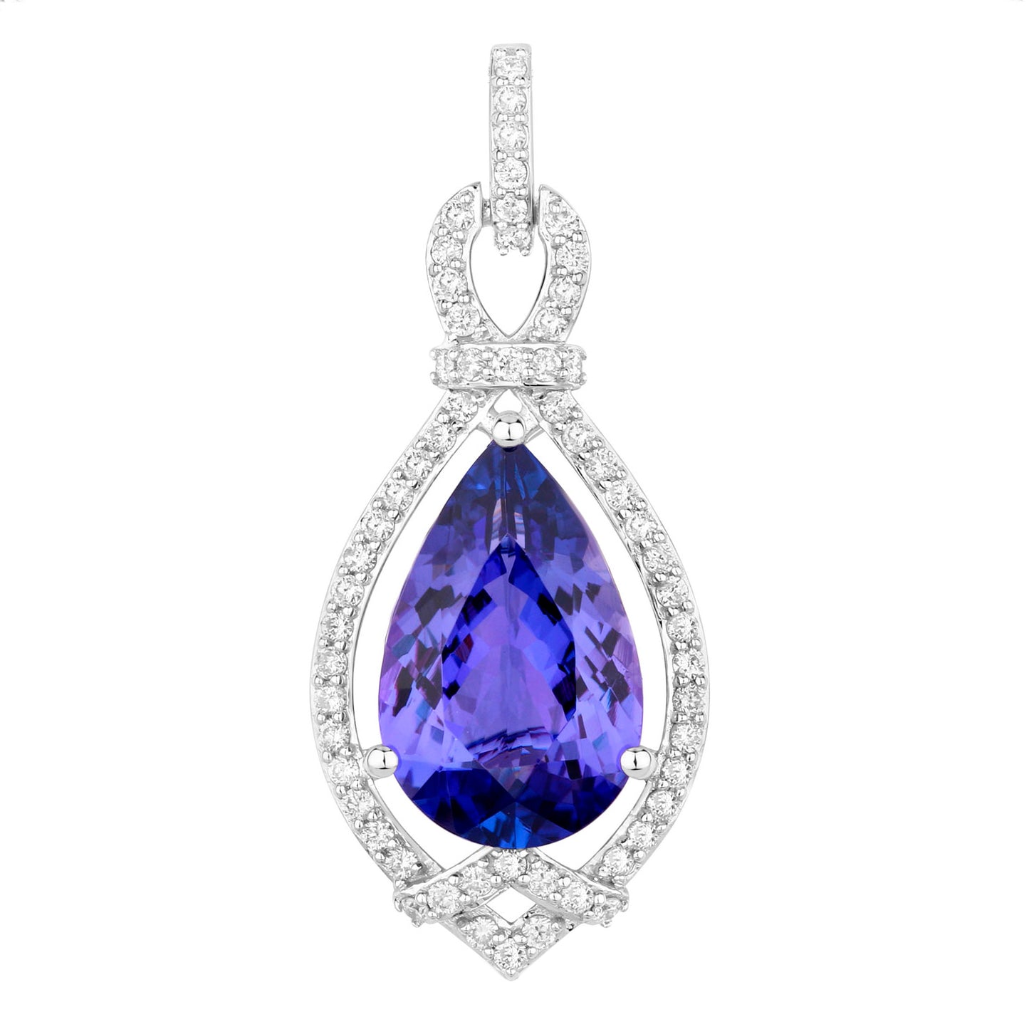 Tanzanite Pendant Necklace Diamonds 7.1 Carats 14K White Gold