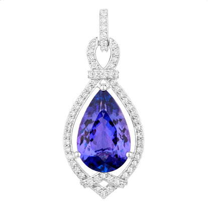 Tanzanite Pendant Necklace Diamonds 7.1 Carats 14K White Gold