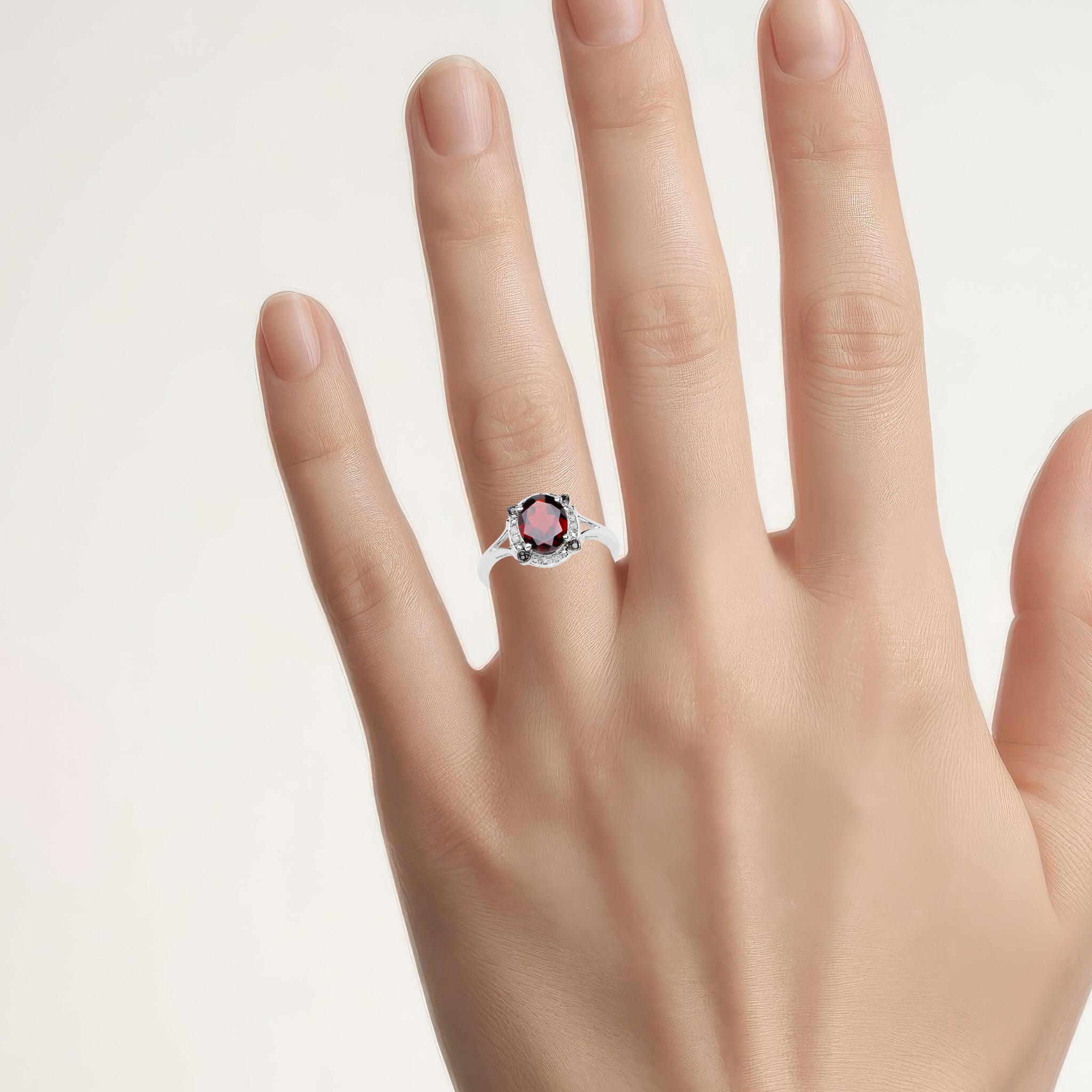 Garnet Ring With Diamonds 2.02 Carats Sterling Silver