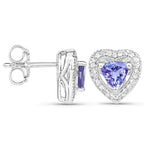 Tanzanite Heart Stud Earrings With White Topaz 1.14 Carats Sterling Silver