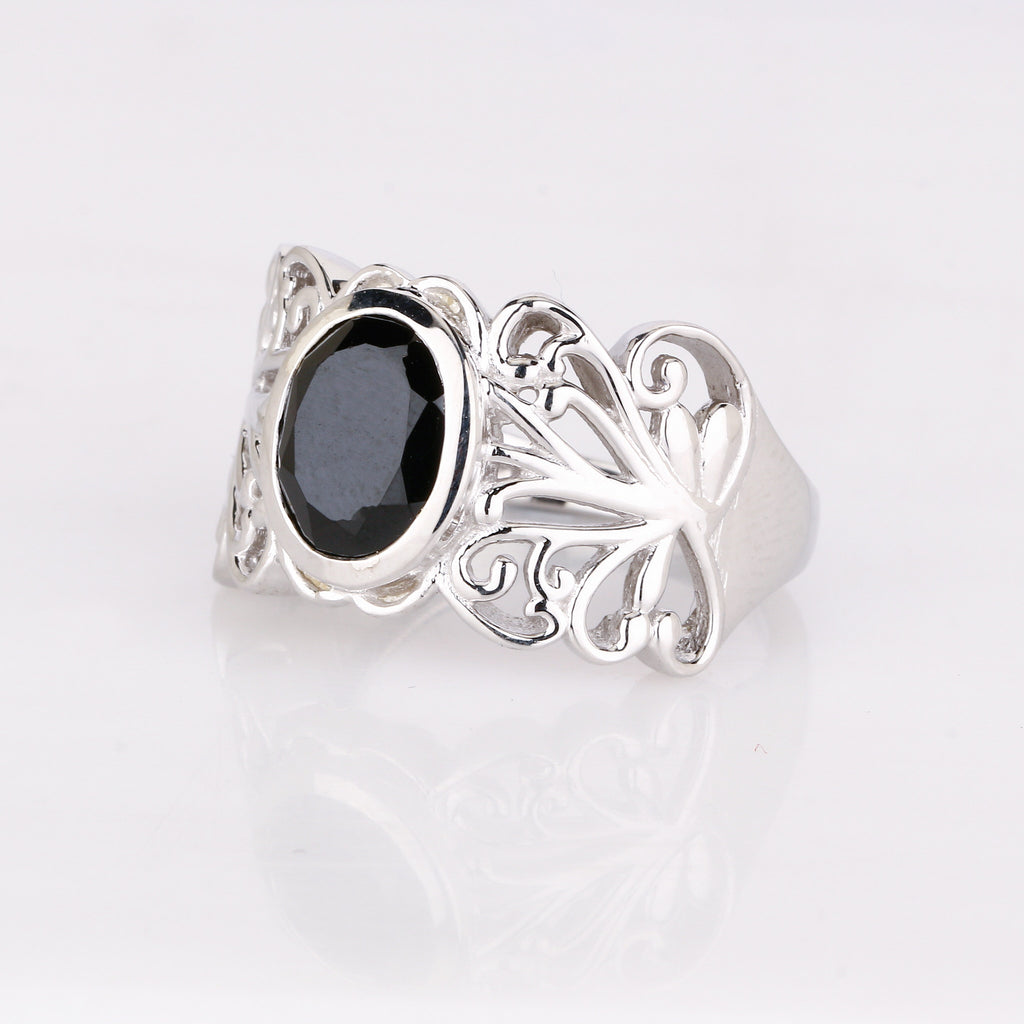 Natural Black Spinel Ring 3.35 Carats Sterling Silver