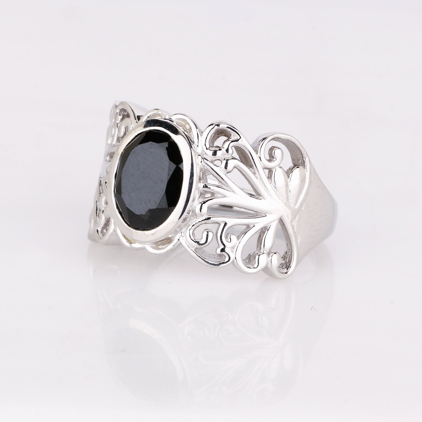 Natural Black Spinel Ring 3.35 Carats Sterling Silver
