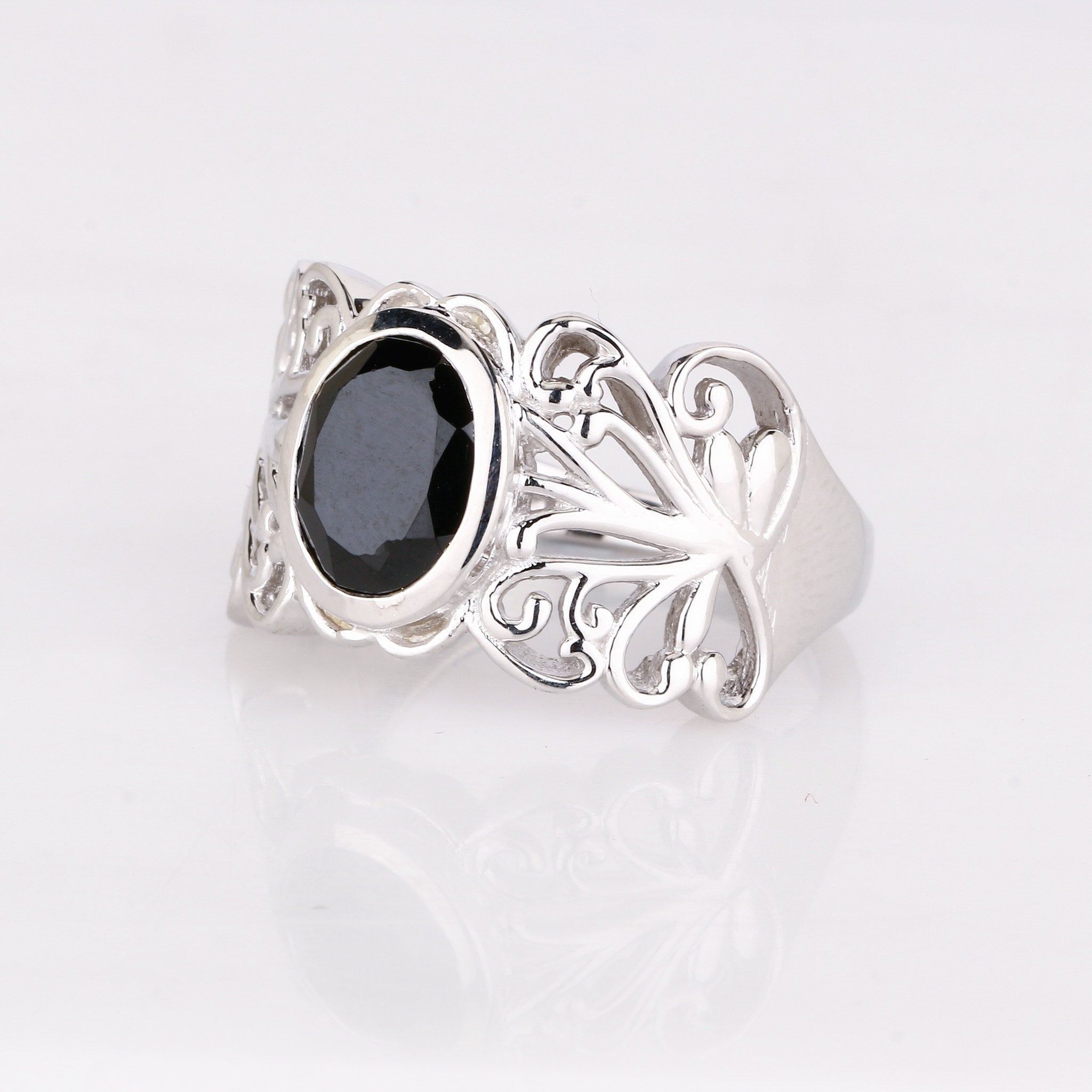 Natural Black Spinel Ring 3.35 Carats Sterling Silver