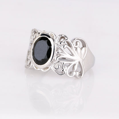 Natural Black Spinel Ring 3.35 Carats Sterling Silver