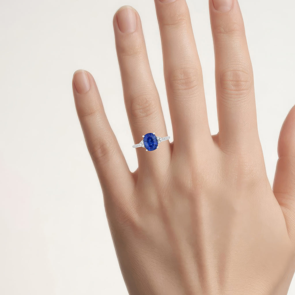 Blue Sapphire Ring With Diamonds 3.04 Carats 18K White Gold