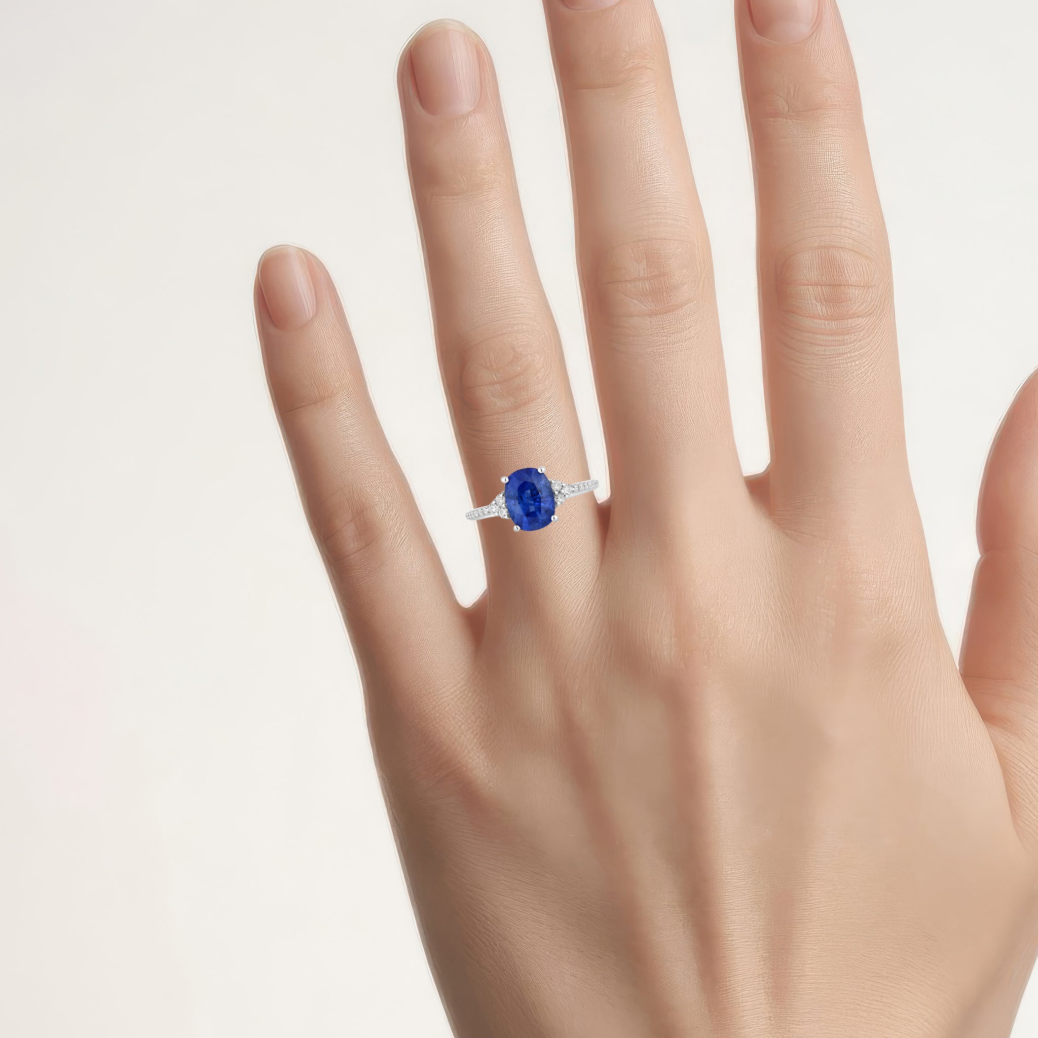 Blue Sapphire Ring With Diamonds 3.04 Carats 18K White Gold