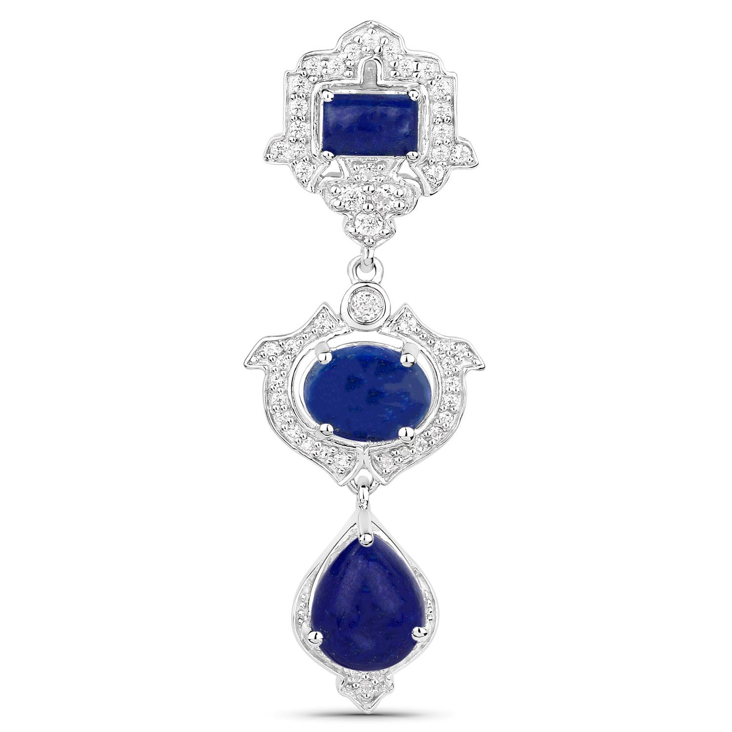 Lapis Dangle Earrings White Topaz 9.3 Carats Sterling Silver