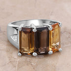 Smoky Quartz Ring With Citrine 8.1 Carats Sterling Silver
