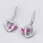 Ruby Butterfly Earrings With White Sapphire 0.52 Carats Sterling Silver
