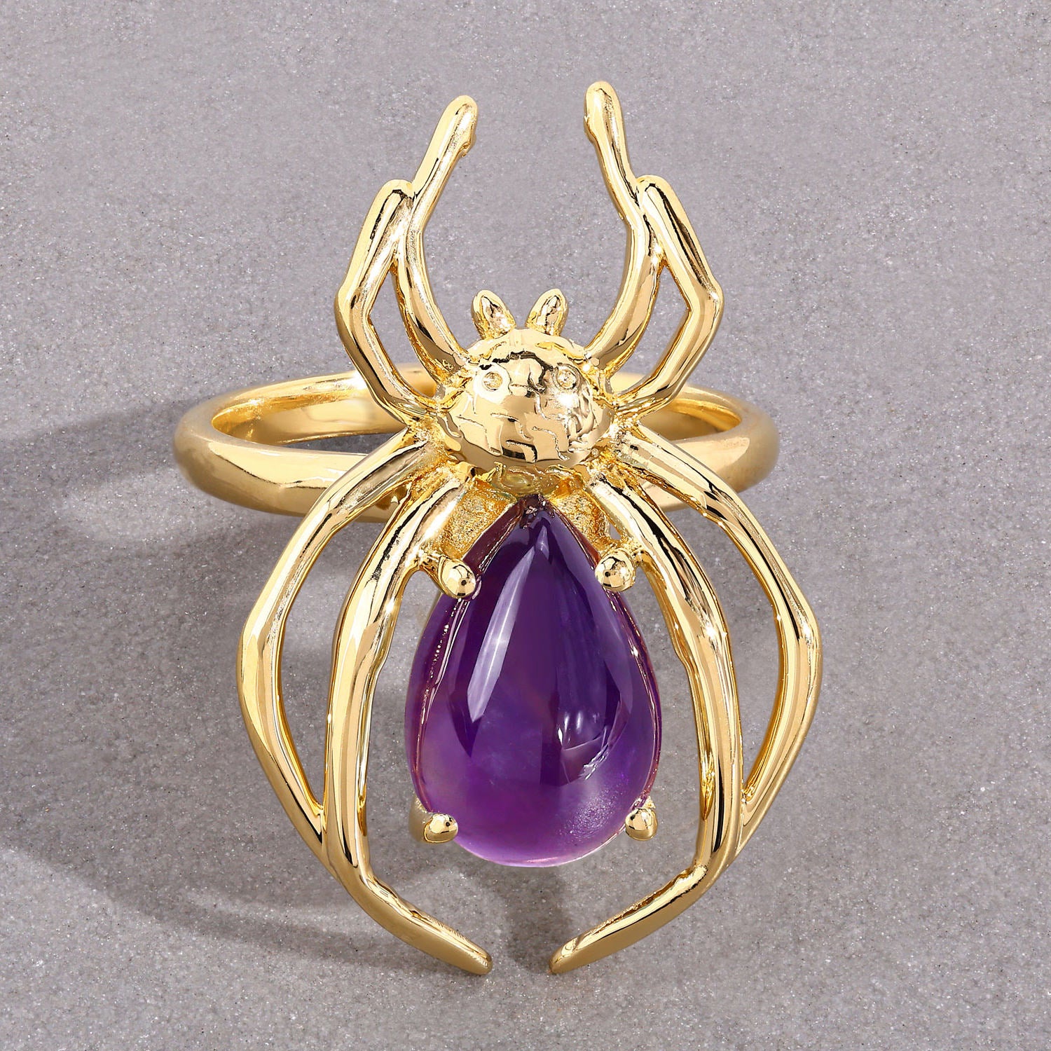 Amethyst Spider Ring 2.98 Carats Gold Plated Silver