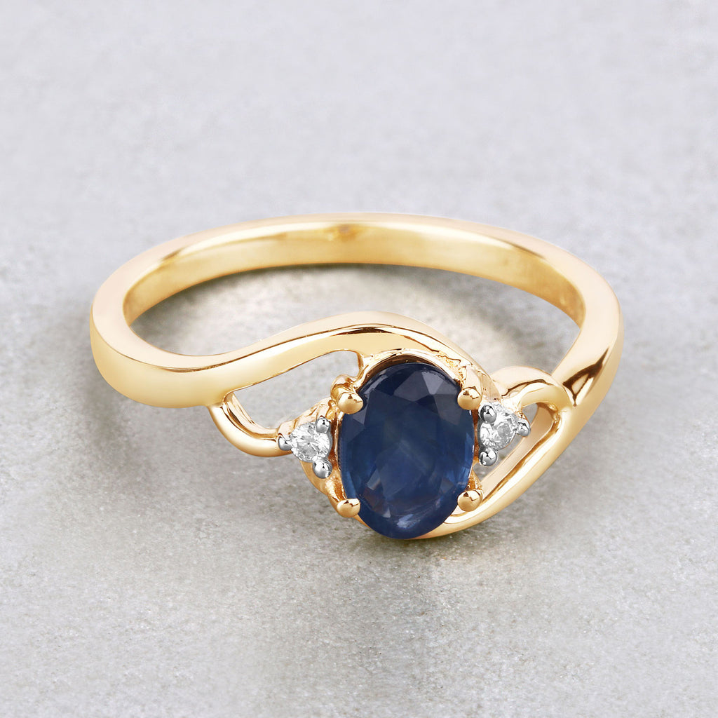 Blue Sapphire Ring With Diamonds 0.96 Carats 10K Yellow Gold