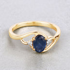 Blue Sapphire Ring With Diamonds 0.96 Carats 10K Yellow Gold