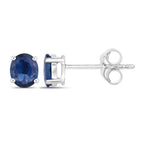 Blue Sapphire Stud Earrings 0.66 Carats 14K White Gold