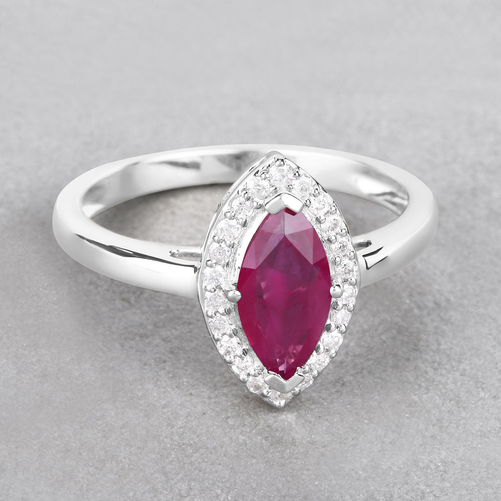 Ruby Ring With Diamonds 1.54 Carats 14K White Gold