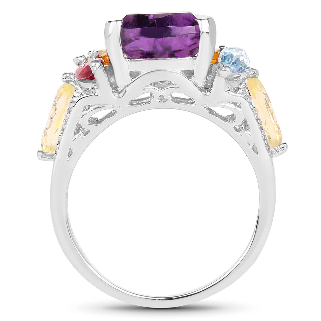 Pear Cut Amethyst Cocktail Ring Multicolor Gemstones Setting 6.30 Carats