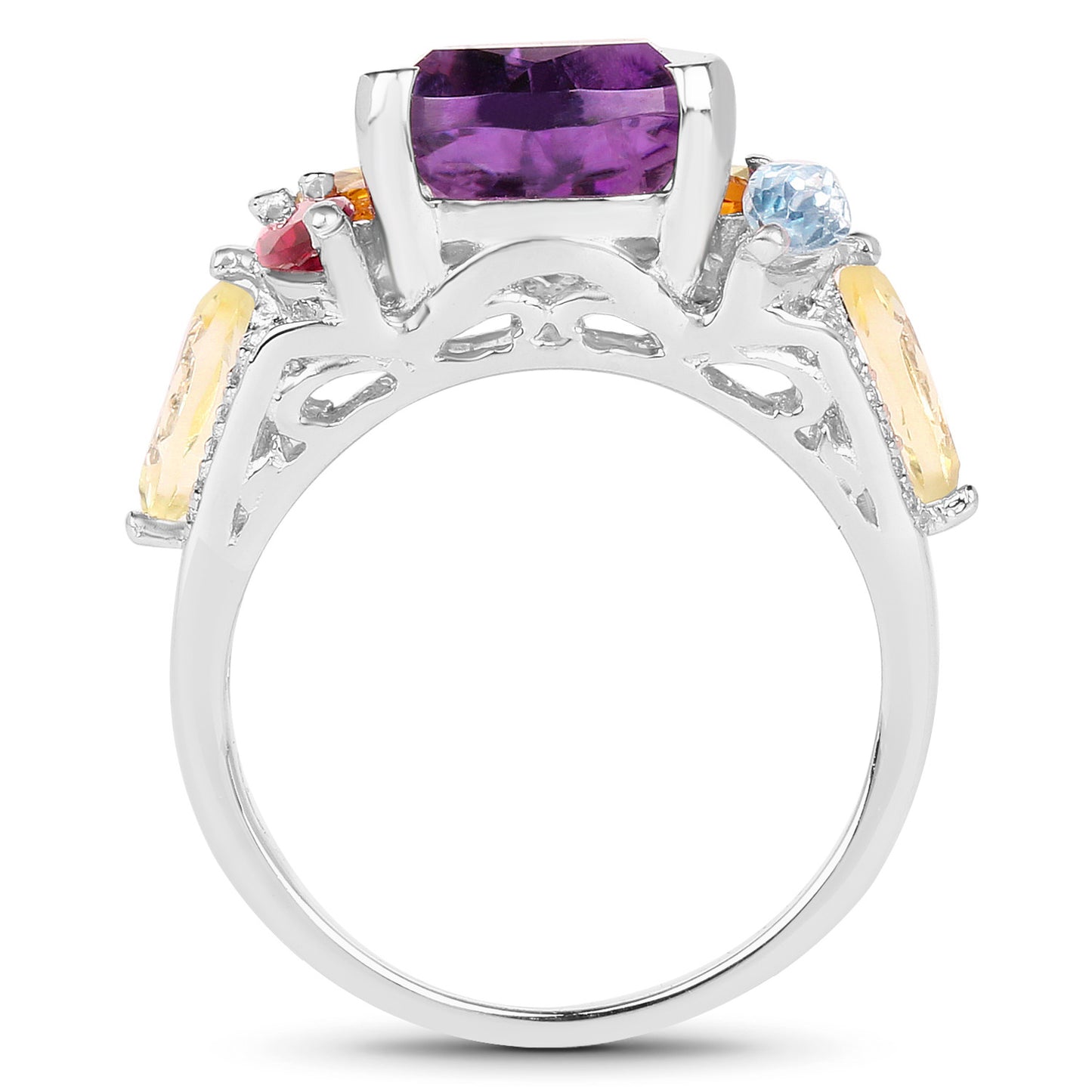 Pear Cut Amethyst Cocktail Ring Multicolor Gemstones Setting 6.30 Carats