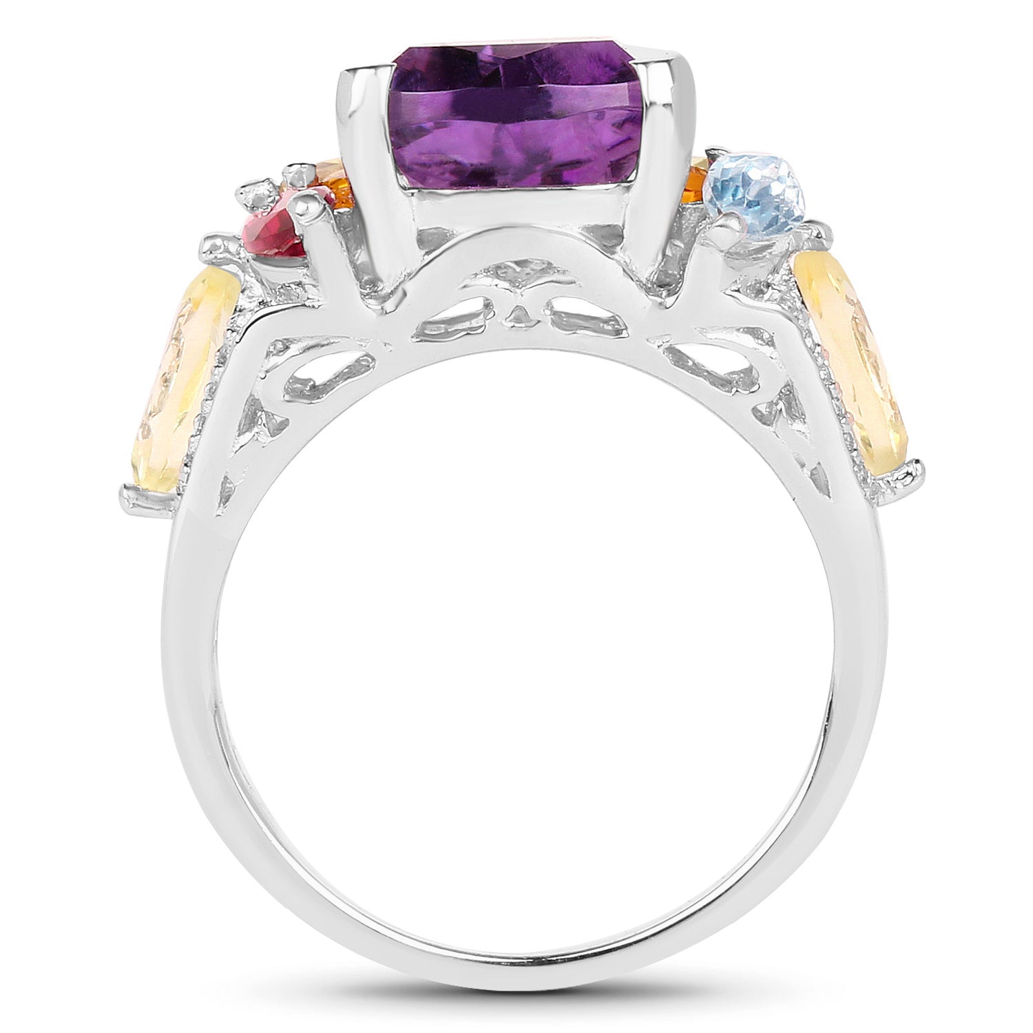Pear Cut Amethyst Cocktail Ring Multicolor Gemstones Setting 6.30 Carats