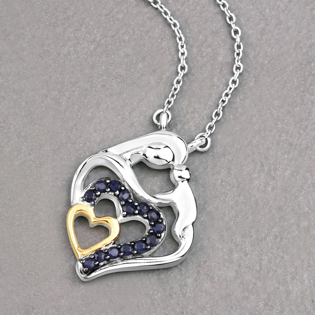 Blue Sapphire Heart Pendant 0.26 Carats Gold Plated Silver
