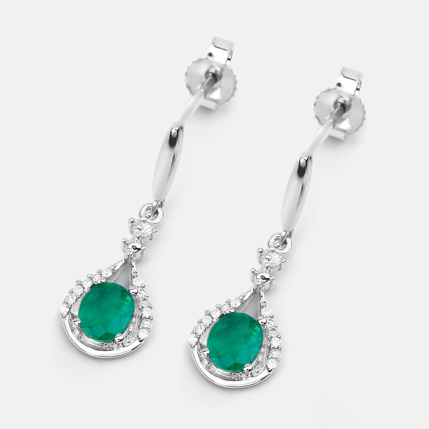 Natural Emerald Earrings With Diamonds 0.66 Carats 14K White Gold