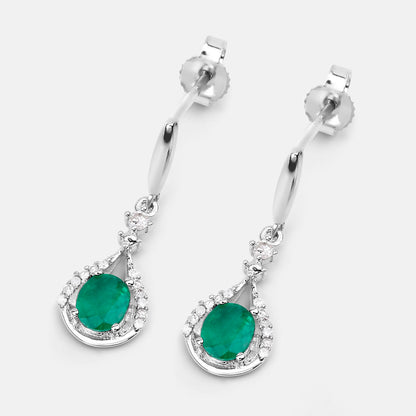 Natural Emerald Earrings With Diamonds 0.66 Carats 14K White Gold
