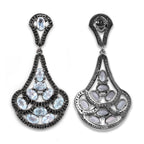 Blue Topaz Dangle Earrings Black Spinel 12.1 Carats Sterling Silver