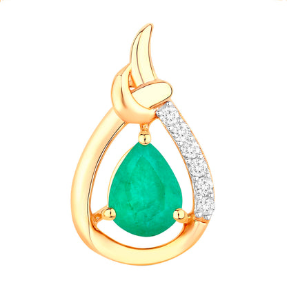 Zambian Emerald Pendant Necklace Diamonds 1.19 Carats 10K Yellow Gold