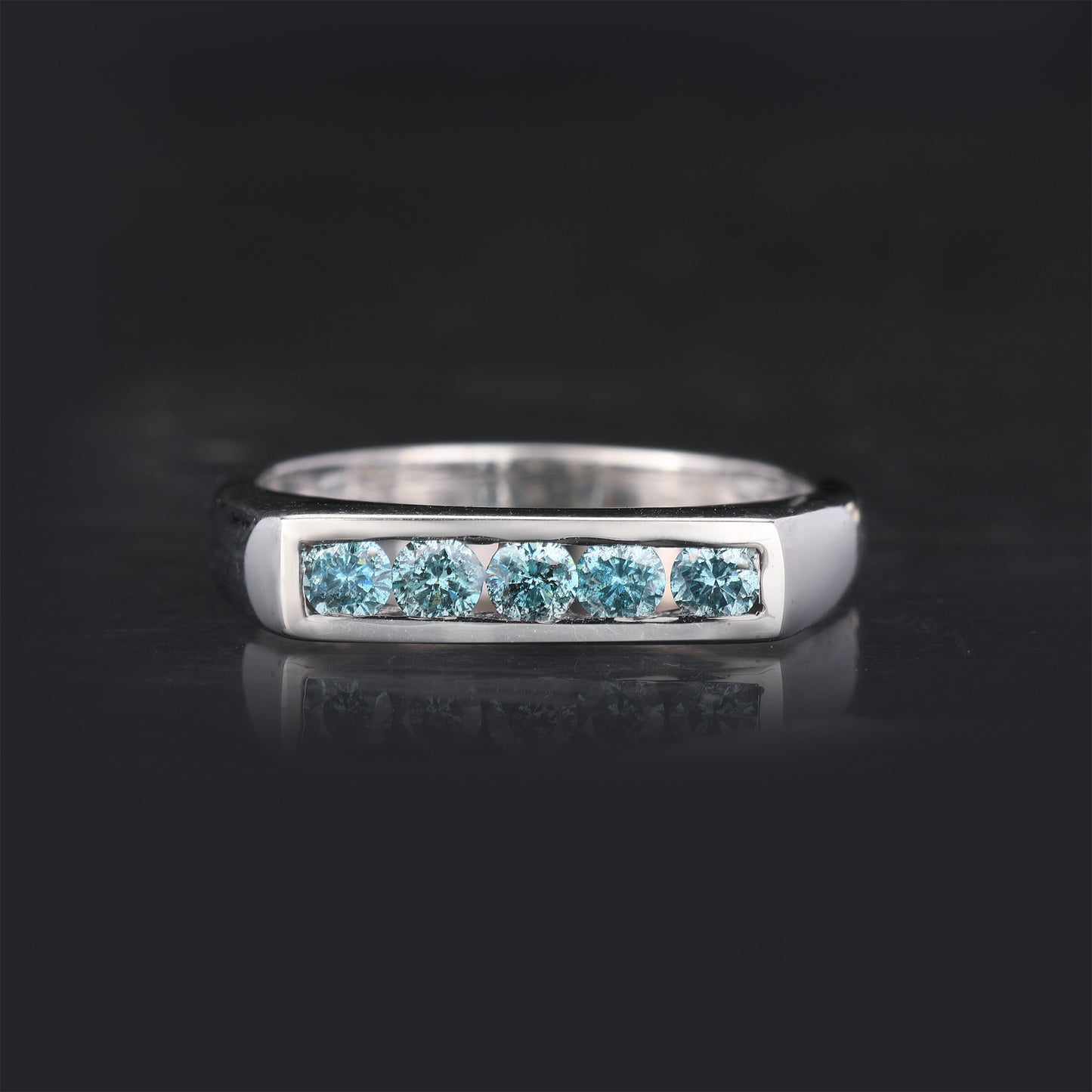 Blue Diamond Ring 0.35 Carats 9K White Gold