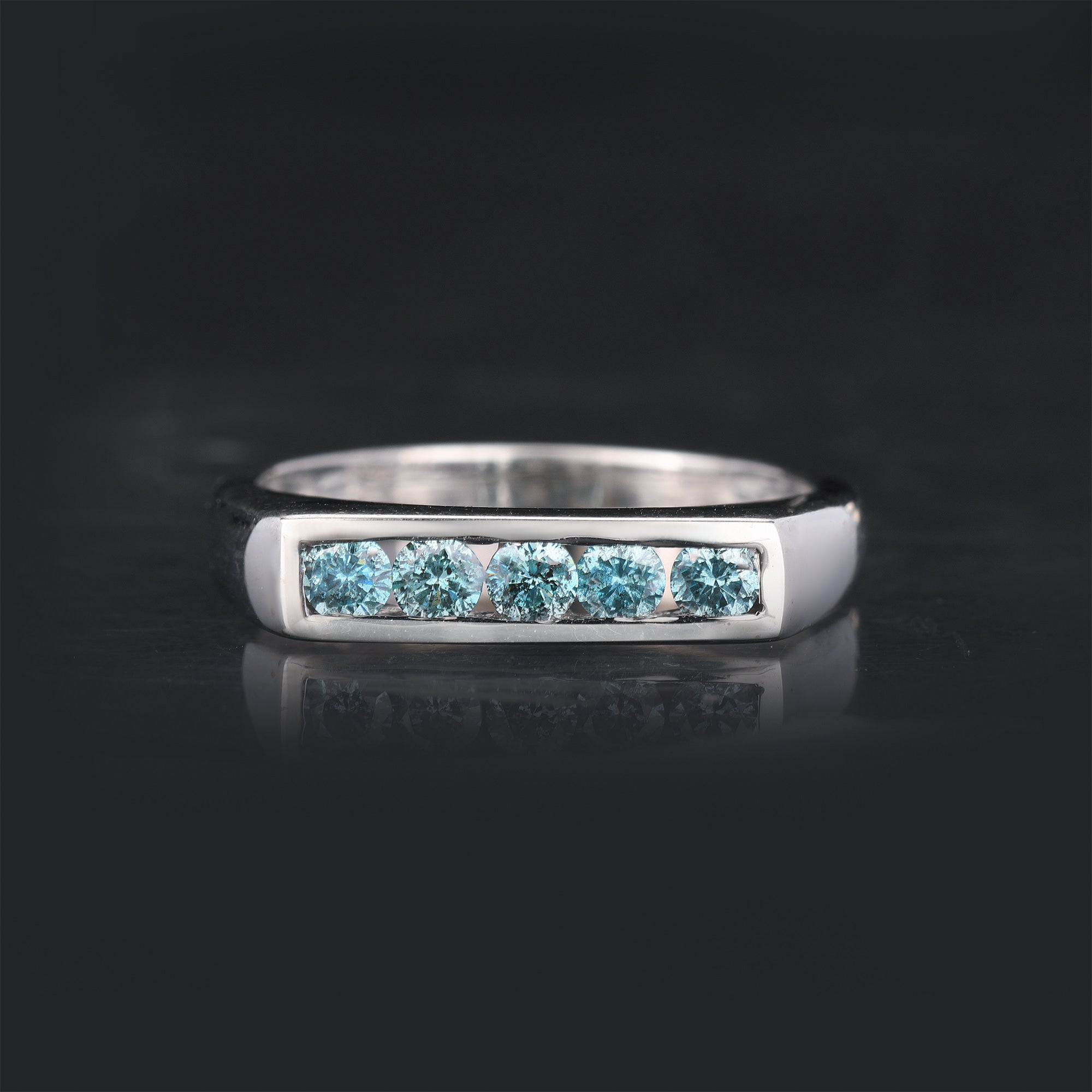 Blue Diamond Ring 0.35 Carats 9K White Gold