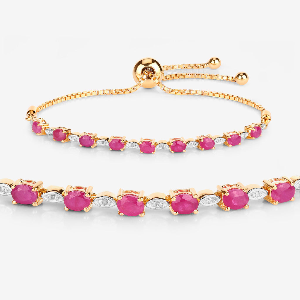 Ruby Bracelet With Diamonds 1.98 Carats Gold Plated Silver