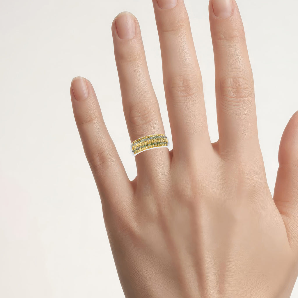 Yellow Diamond Ring With Green Diamonds 0.4 Carats Sterling Silver