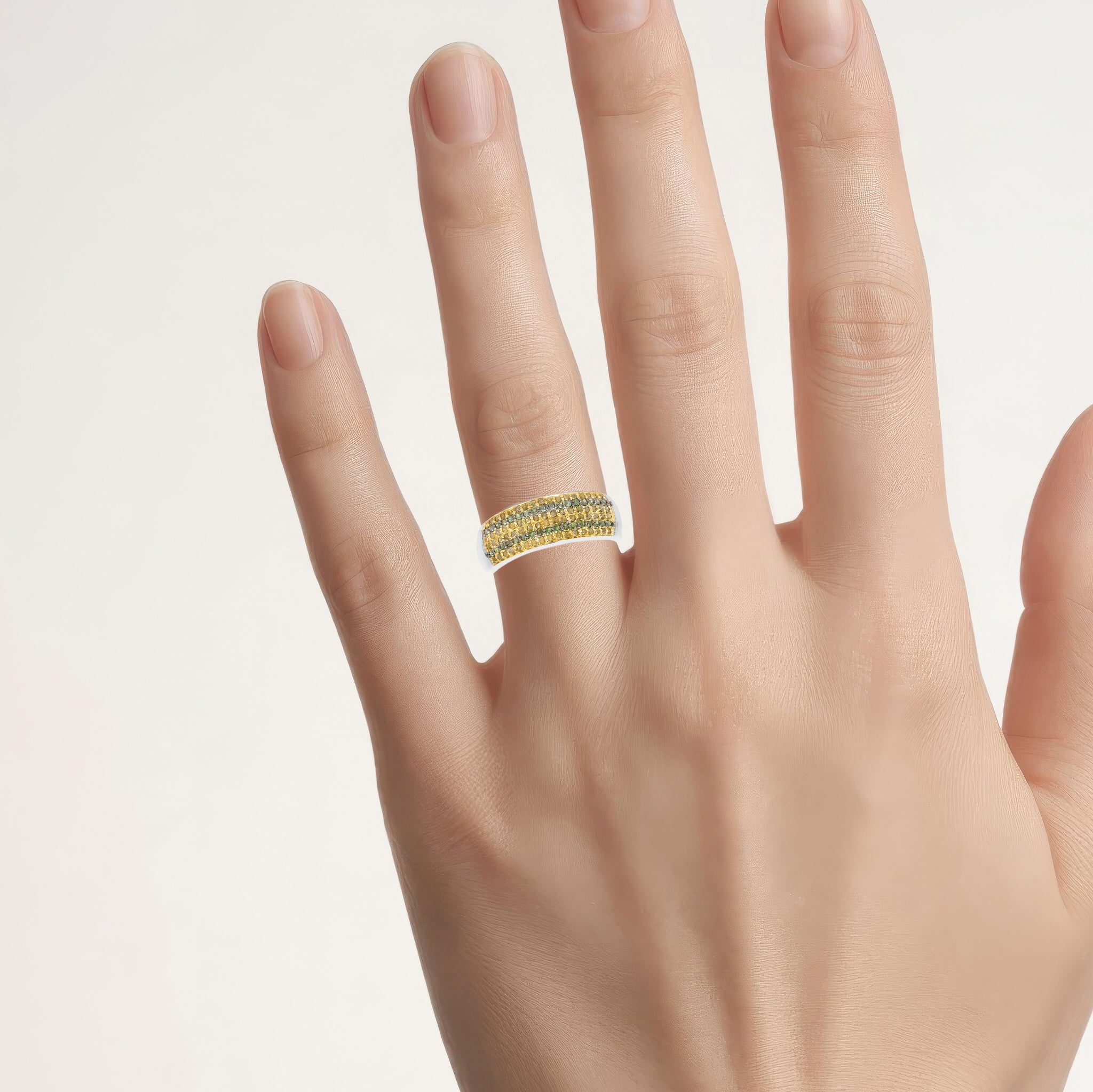Yellow Diamond Ring With Green Diamonds 0.4 Carats Sterling Silver