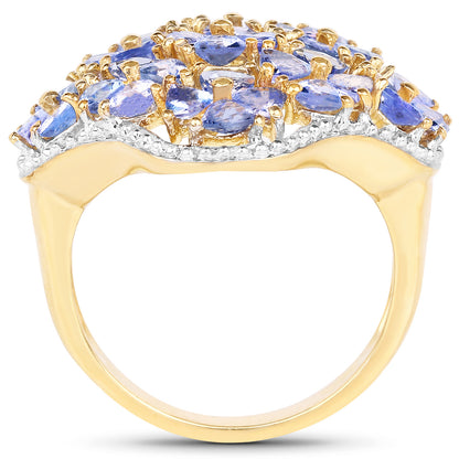 Natural Tanzanite Cocktail Ring 3.60 Carats 14K Yellow Gold Plated Silver