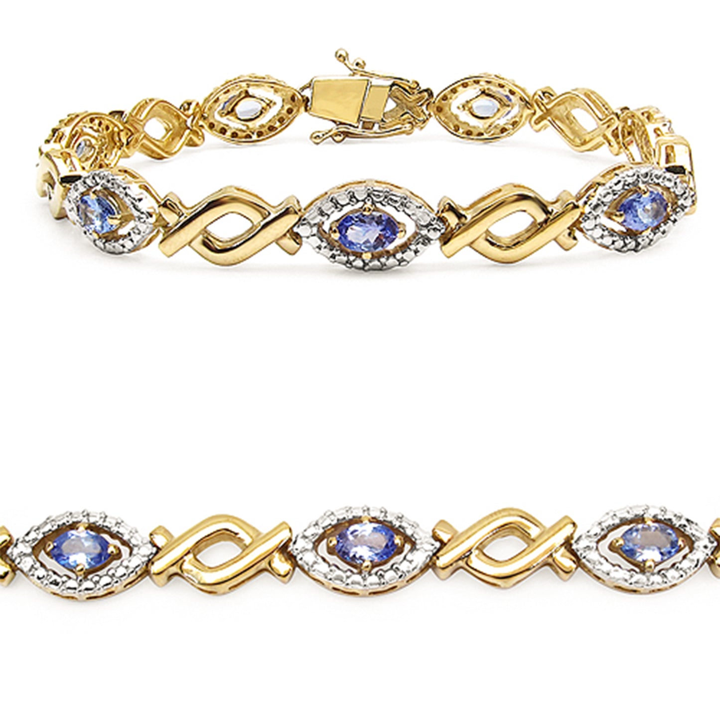 Tanzanite Tennis Bracelet 3.06 Carats Gold Plated Silver